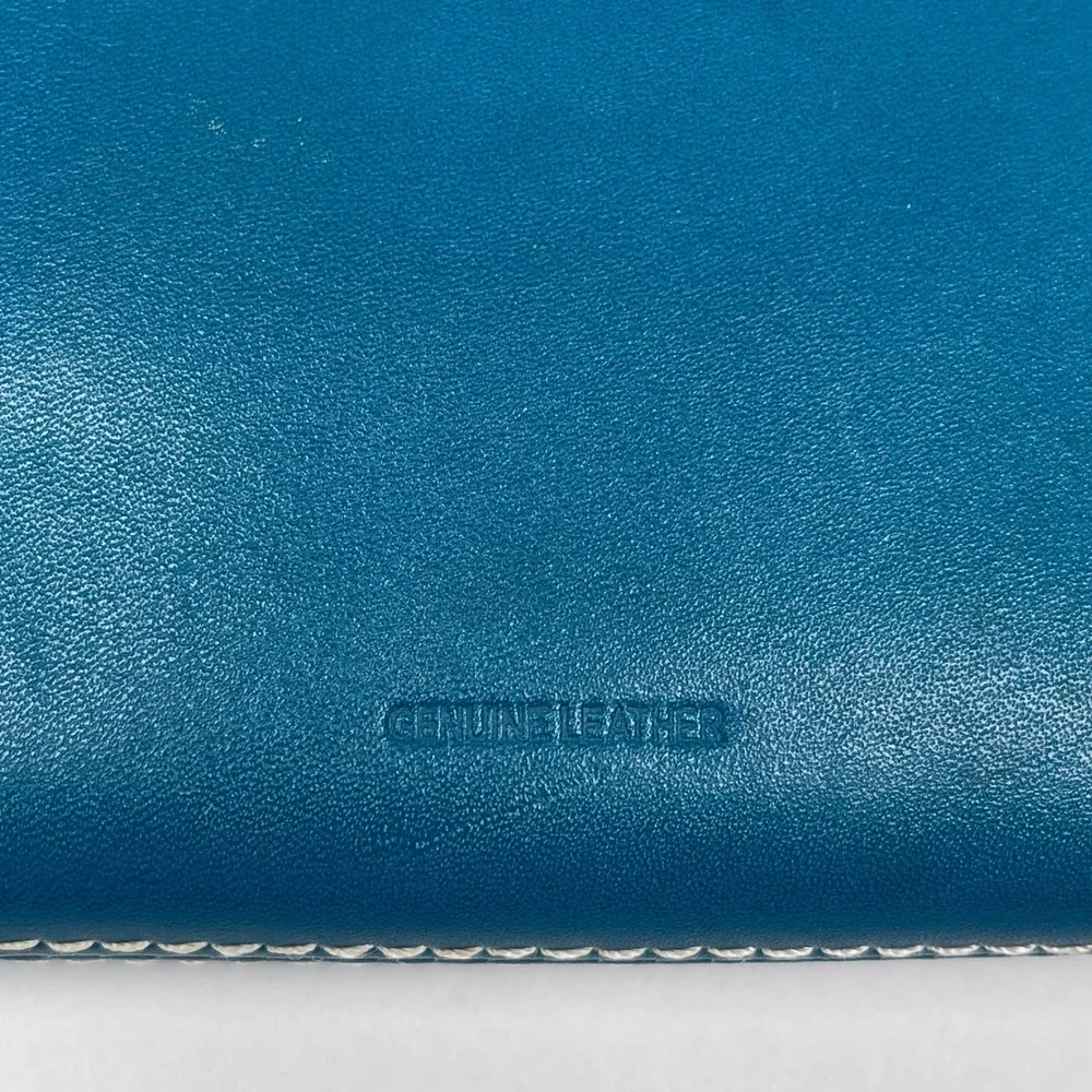 Fossil Jewelry Organizer Travel Case Teal Blue Leather Contrast Stitch Zip Pouch